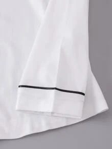 女孩條紋圖案和火烈鳥圖案拼接滾邊睡衣套裝 - 白色 - 查看 3