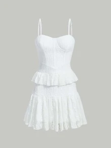 SHEIN MOD Bustier Peplum Lace Cami Dress - White - View 1
