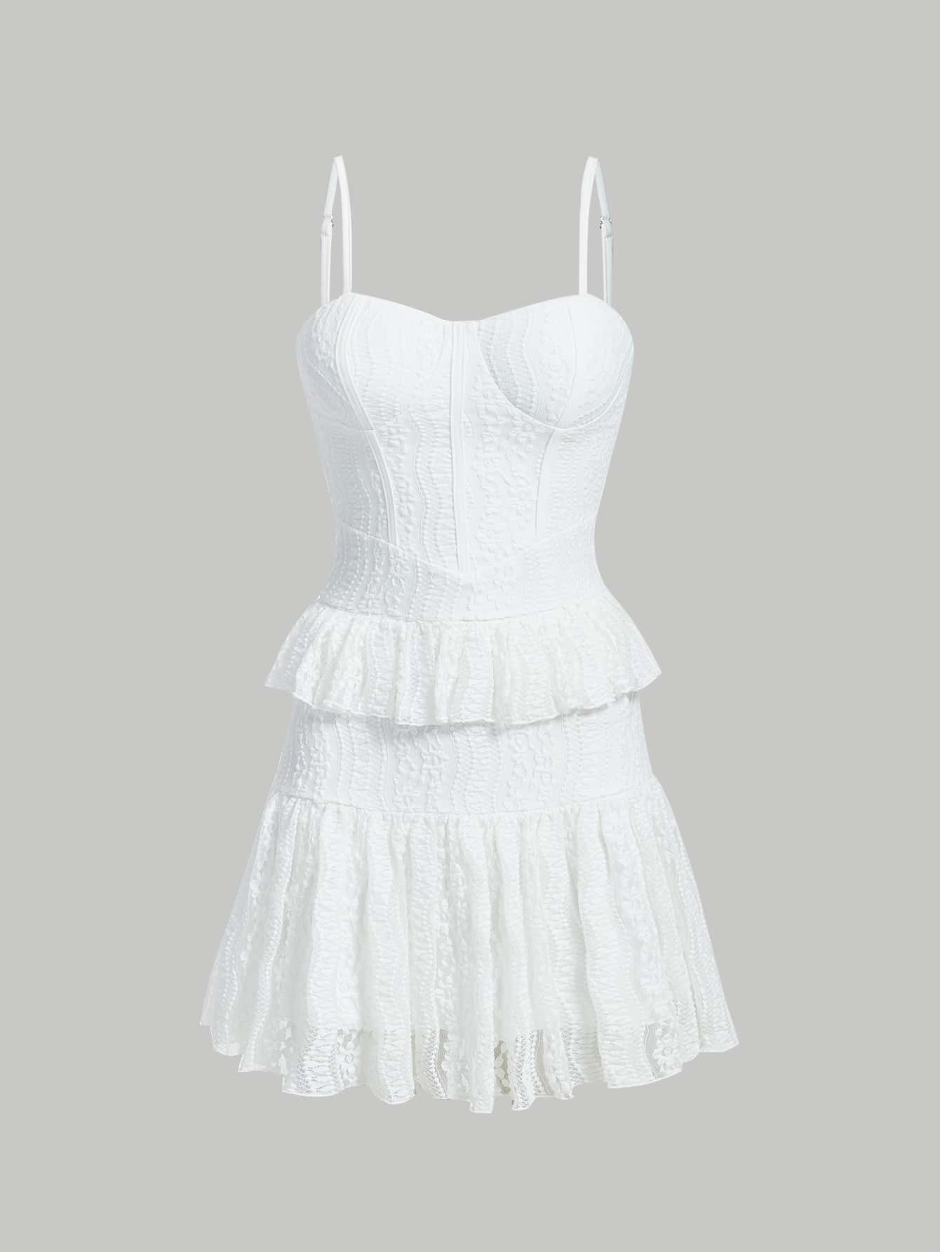 SHEIN MOD Bustier Peplum Lace Cami Dress - White - View 1