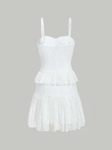 SHEIN MOD Bustier Peplum Lace Cami Dress - White - View 2