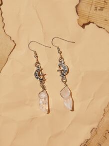 ROMWE Fairycore Geometric & Moon Decor Drop Earrings - Silver - View 1