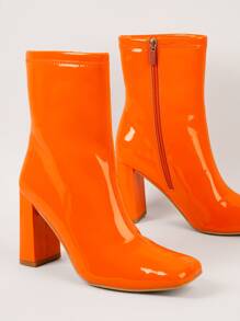 Giày bốt Nữ Thời trang màu trơn Dây kéo bên Mốt - trái cam - Xem 2