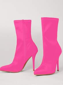 SHUZIA Neon Pink Pointy Toe Stiletto Ankle Booties - Pink - View 2