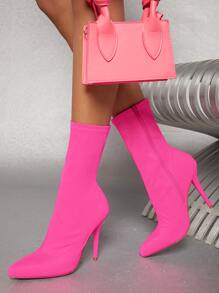 SHUZIA Neon Pink Pointy Toe Stiletto Ankle Booties - Pink - View 4