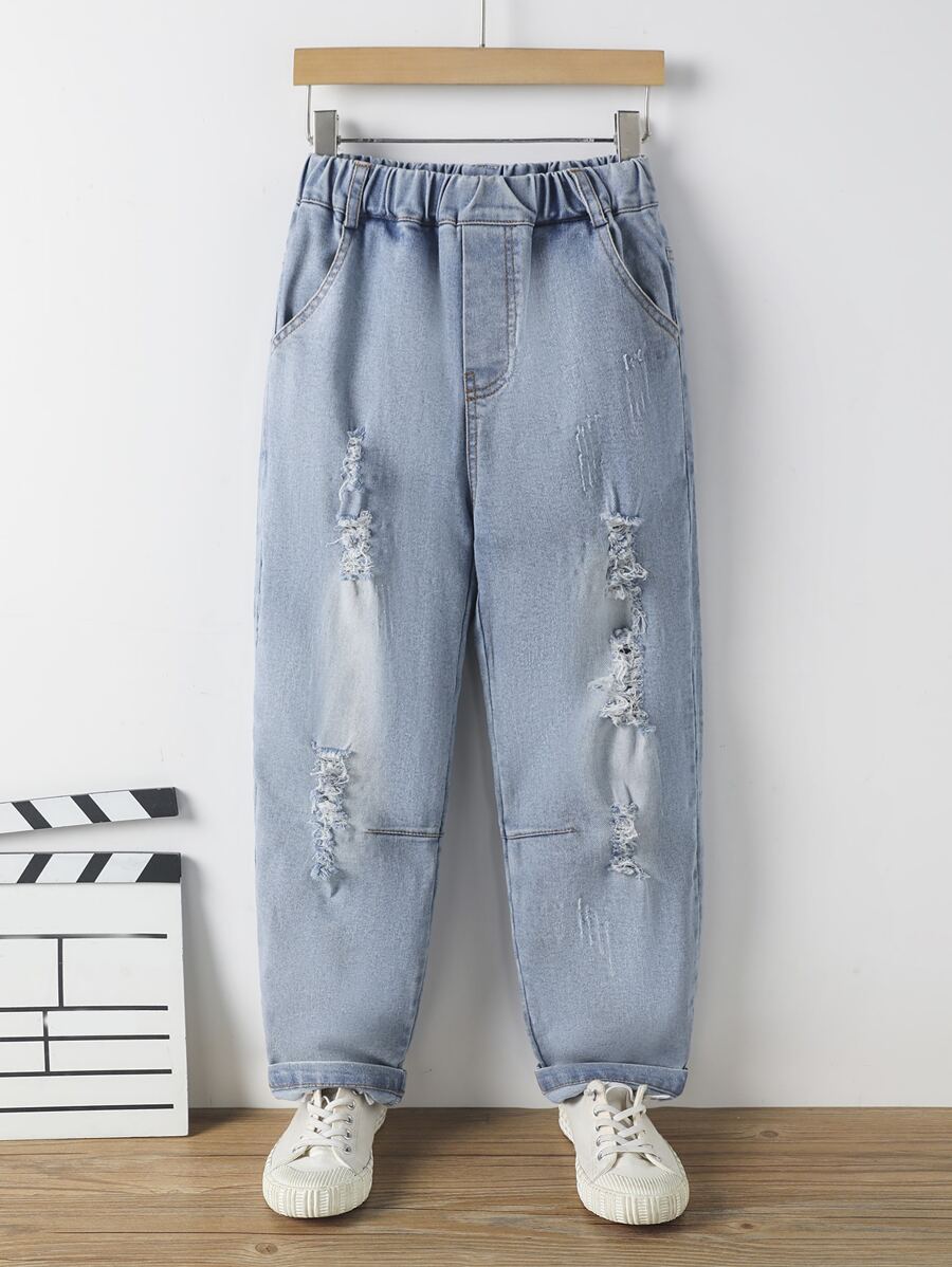 Niños Jeans de pierna recta desgarro