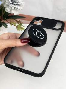 滑動相機蓋手機外殼帶心手機氣囊支架 - 黑與白 - 查看 2