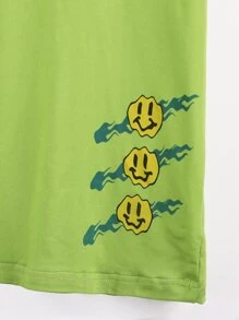 Manfinity EMRG Men Slogan & Cartoon Face Print Tee - Lime Green - View 4
