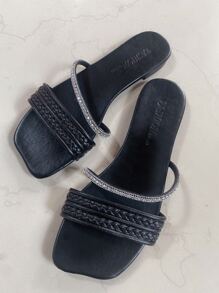 Dép đế bằng sọc kim cương dệt thủ công thời trang cho nữ, nhẹ, thoải mái, chống trượt, bền, thích hợp để mặc ngoài trời - màu đen - Xem 6