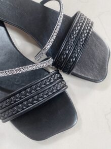 Dép đế bằng sọc kim cương dệt thủ công thời trang cho nữ, nhẹ, thoải mái, chống trượt, bền, thích hợp để mặc ngoài trời - màu đen - Xem 7