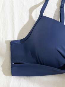 SHEIN Swim 葉子印花加厚內墊比基尼套裝，夏日海灘必備 - 藍白色 - 查看 3