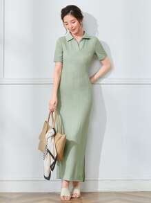 Mulvari 素色螺紋針織緊身洋裝 - 薄荷綠 - 查看 1