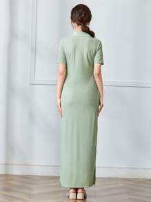 Mulvari 素色螺紋針織緊身洋裝 - 薄荷綠 - 查看 2