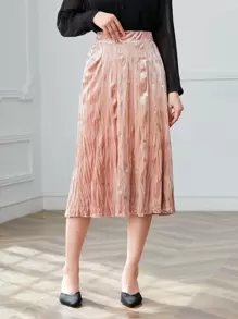 Solid Midi A-line Skirt - Dusty Pink - View 1