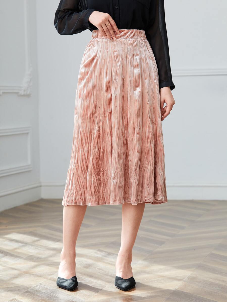 Solid Midi A-line Skirt - Dusty Pink - View 1