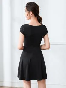 Firerie Scoop Neck Fit & Flare Dress Petite Dress - Black - View 2
