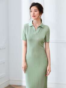 Mulvari 素色螺紋針織緊身洋裝 - 薄荷綠 - 查看 5