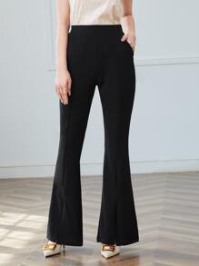 SHEIN Tall 開衩下擺擴口腿褲子 - 黑色 - 查看 1