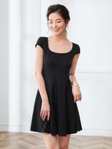 Firerie Scoop Neck Fit & Flare Dress Petite Dress - Black - View 4