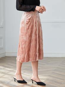 Solid Midi A-line Skirt - Dusty Pink - View 3