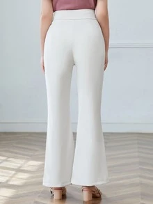 Solid High Waist Slit Hem Suit Pants - Apricot - View 2