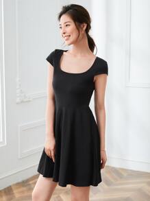 Firerie Scoop Neck Fit & Flare Dress Petite Dress - Black - View 5