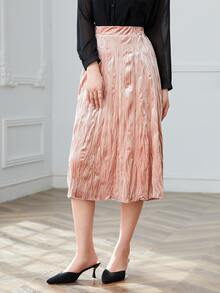 Solid Midi A-line Skirt - Dusty Pink - View 4