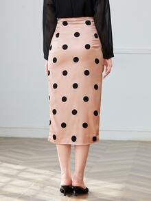 Dotted Slit Hem Straight Skirt - Coral Pink - View 2