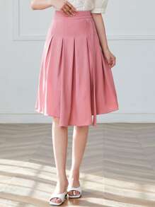 Asymmetrical Hem Pleated Skirt - Pink - View 1