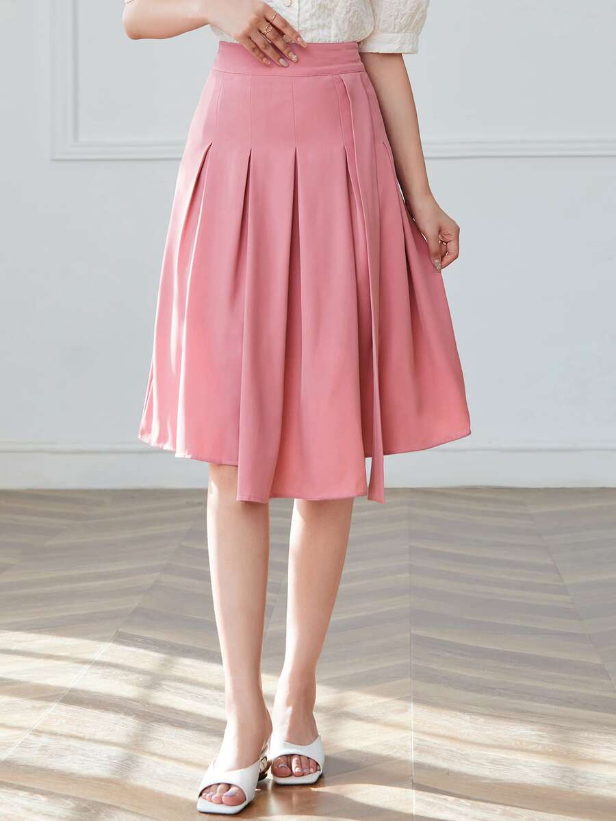 Asymmetrical Hem Pleated Skirt - Pink - View 1