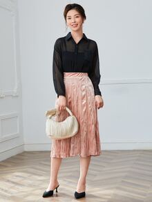 Solid Midi A-line Skirt - Dusty Pink - View 5