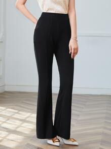 SHEIN Tall 開衩下擺擴口腿褲子 - 黑色 - 查看 5
