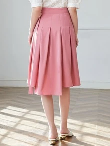 Asymmetrical Hem Pleated Skirt - Pink - View 2