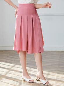 Asymmetrical Hem Pleated Skirt - Pink - View 3
