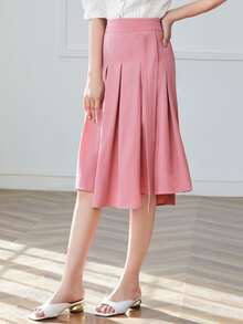 Asymmetrical Hem Pleated Skirt - Pink - View 5