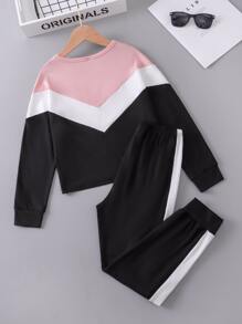 女孩字母圖案撞色睡衣套裝 - 彩色 - 查看 2