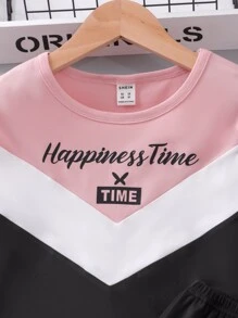 女孩字母圖案撞色睡衣套裝 - 彩色 - 查看 6