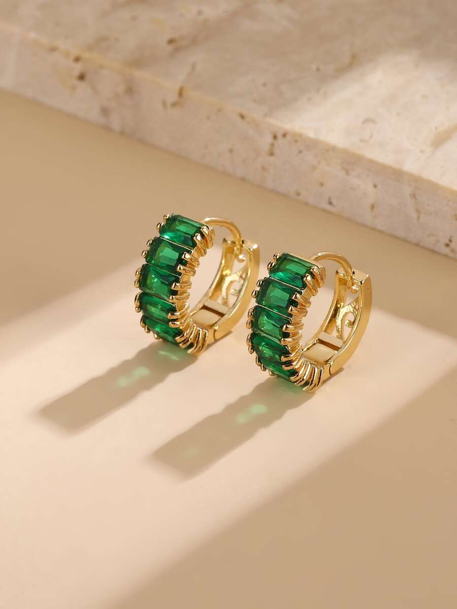 Cubic Zirconia Decor Hoop Earrings - Multicolor - View 1