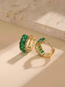 Cubic Zirconia Decor Hoop Earrings - Multicolor - View 2