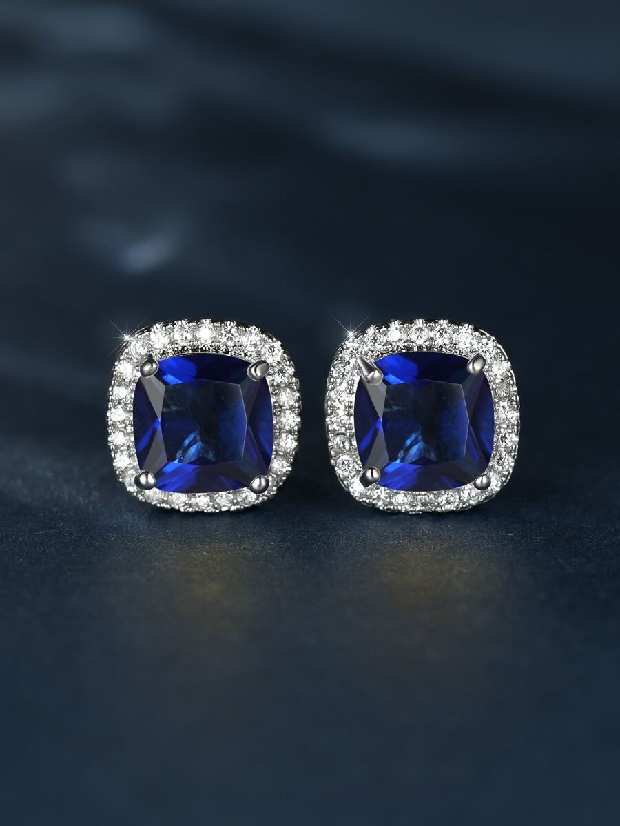 Bông tai trang trí bằng đá rhinestone - Xanh đậm - Xem 1