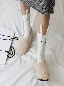 ROMWE Kawaii Cartoon Graphic Rabbit Ear Decor Crew Socks - White - View 6