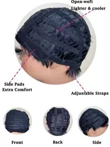 Pelucas sintéticas resistentes al calor, peluca negra ondulada Natural corta con flequillo, cabello Natural diario de 6 pulgadas para mujeres - Negro - Ver 8