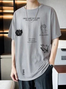 Manfinity Men Slogan & Figure Graphic Tee - Grey - View 1