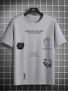 Manfinity Men Slogan & Figure Graphic Tee - Grey - View 5