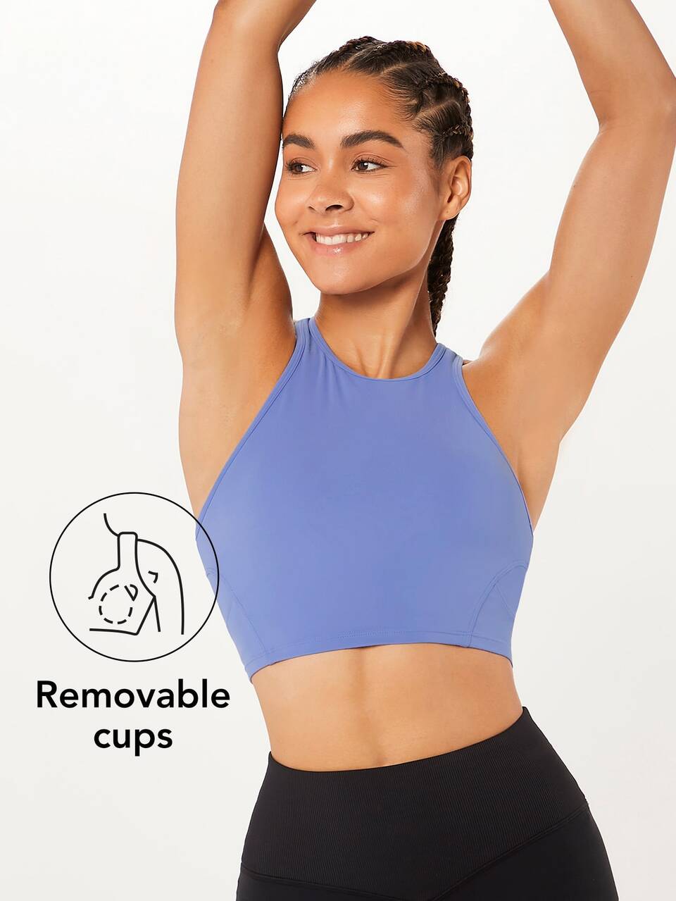 FeatherFit™ High Neck Stash in Back Sports Bra