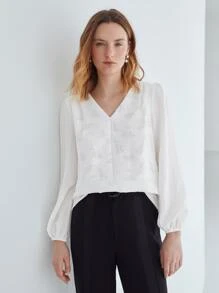 MOTF PREMIUM VISCOSE APPLIQUES BLOUSE - White - View 2