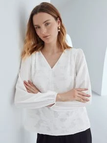 MOTF PREMIUM VISCOSE APPLIQUES BLOUSE - White - View 6