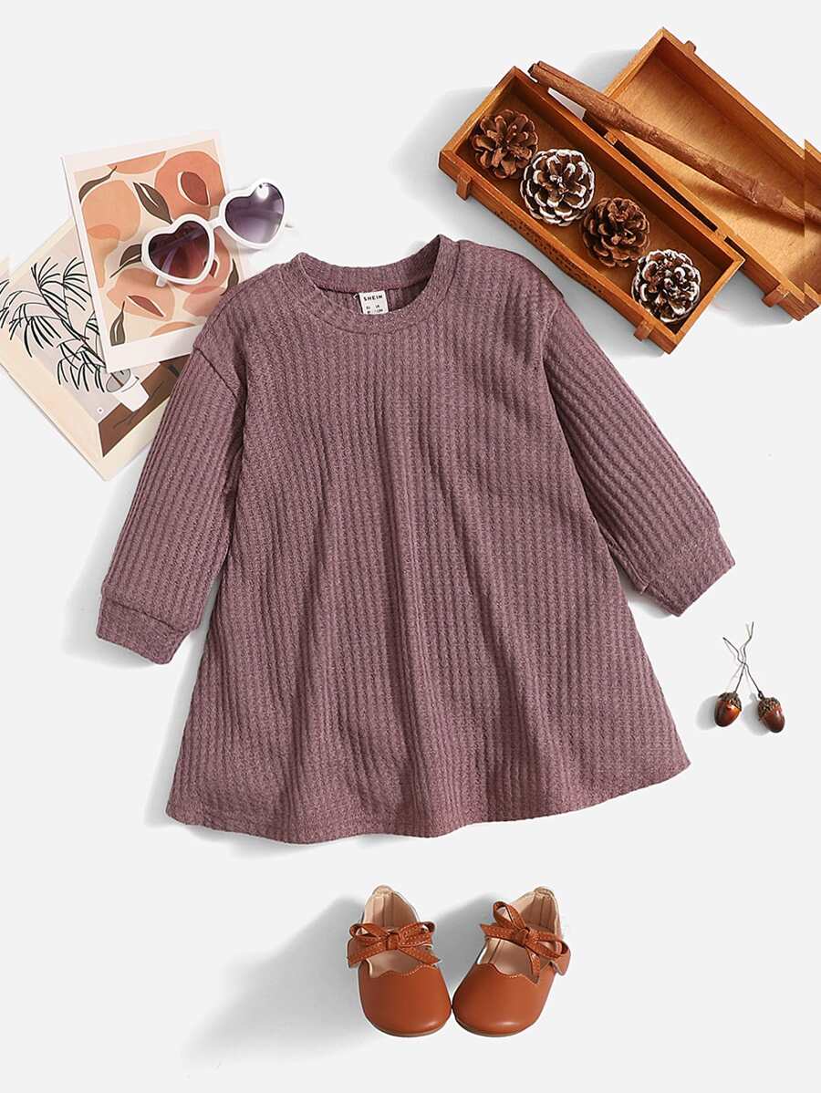 SHEIN Baby Waffle Knit Tee Dress - Mauve Purple - View 1