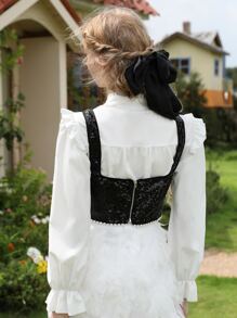 SHEIN MOD Contrast Sequin Crop Wide Strap Top - Black - View 6