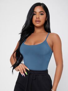 SHEIN PETITE 素色修身吊帶上衣 - 霧霾藍 - 查看 3