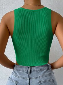 SHEIN ChicEase Áo dệt kim nữ Gân đan màu trơn Giải trí - màu xanh lá - Xem 2